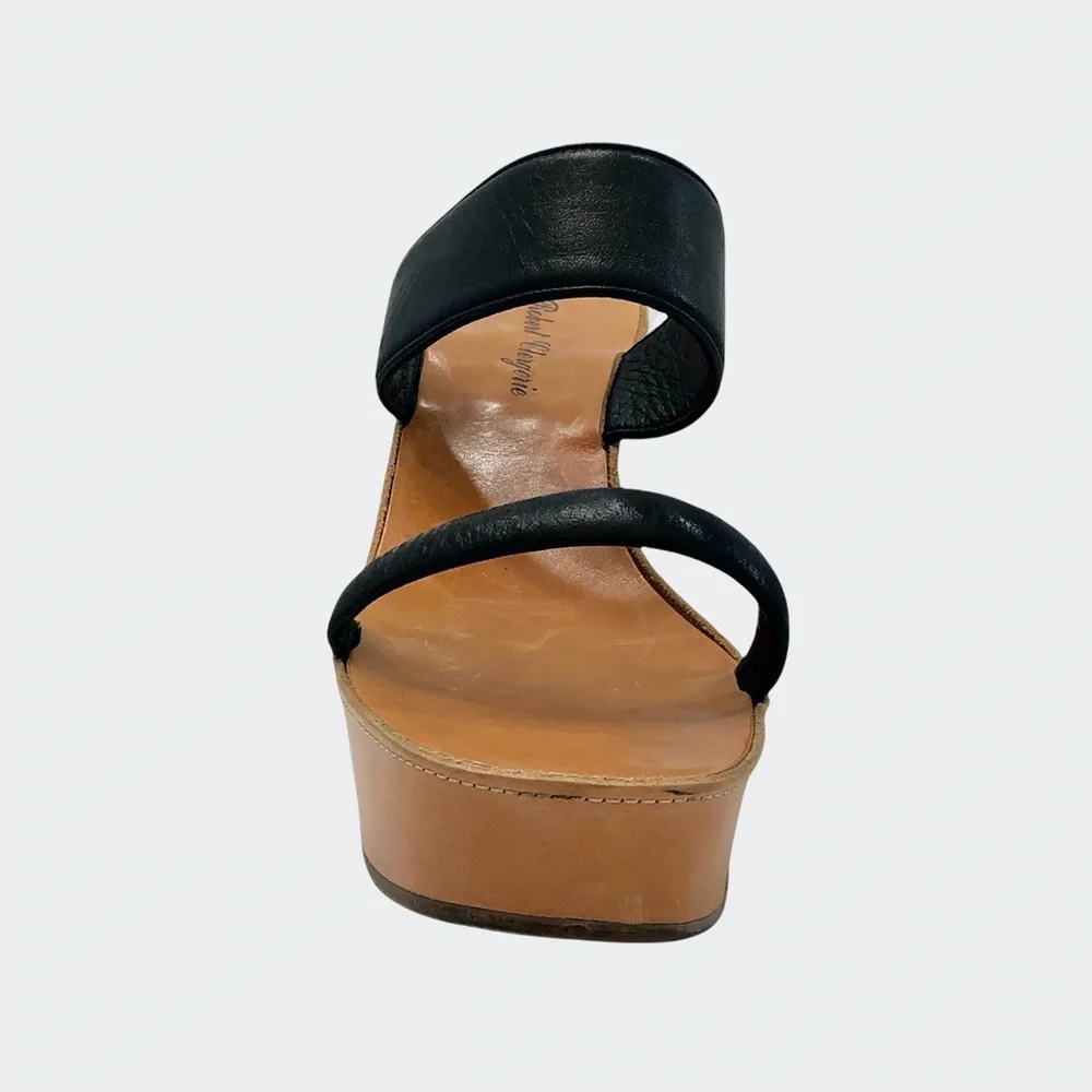 ROBERT CLERGERIE BLACK & TAN LEATHER PLATFORM WEDGES SIZE 8.5